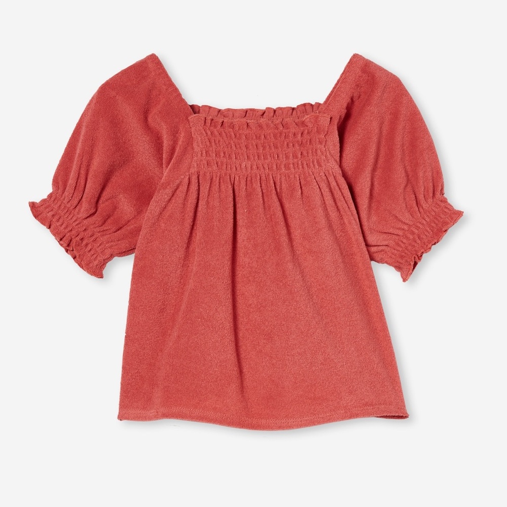 NEW WITH TAGS! cotton on eloise shirred short sleeve top - red brick size 4